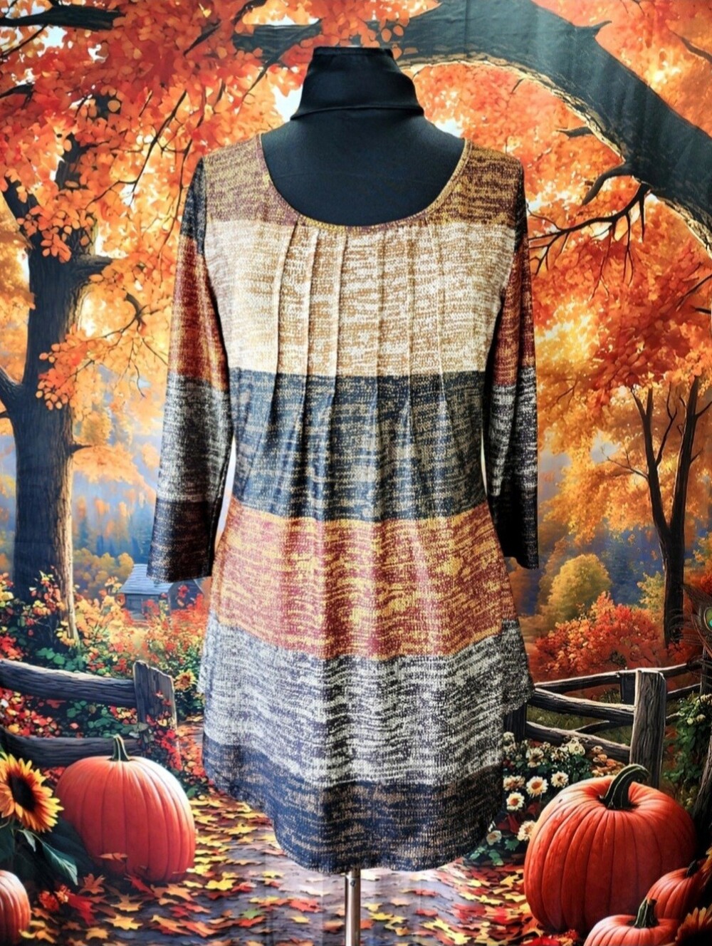 🖤🧡 Lily By Firmiana Illusion Sweater AUTUMN COLORS Colorblock Tunic Top M